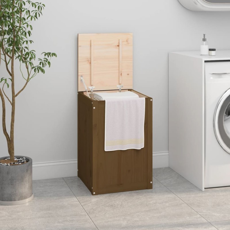 vidaXL Contenitore per Bucato Miele 44x44x66 cm Legno Massello Pino vidaXL Contenitore per Bucato Miele 44x44x66 cm Legno Massello Pino
