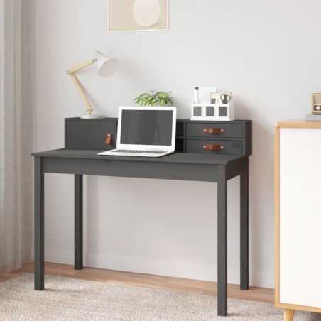 vidaXL Scrivania Grigia 110x50x93 cm in Legno Massello di Pino