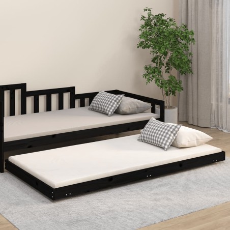 vidaXL Giroletto Nero 90x200 cm in Legno Massello di Pino
