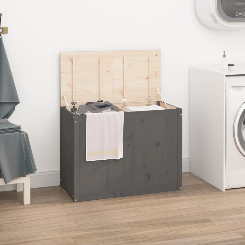 vidaXL Contenitore per Bucato Grigio 88,5x44x66 cm Legno Massello Pino vidaXL Contenitore per Bucato Grigio 88,5x44x66 cm Legno Massello Pino