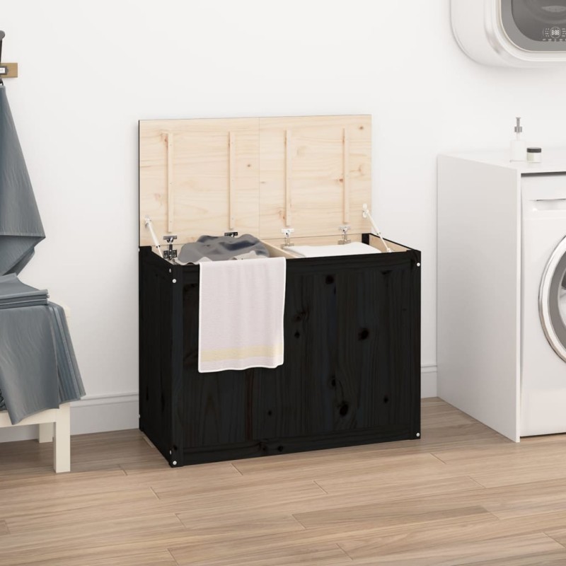 vidaXL Contenitore per Bucato Nero 88,5x44x66 cm Legno Massello Pino vidaXL Contenitore per Bucato Nero 88,5x44x66 cm Legno Massello Pino