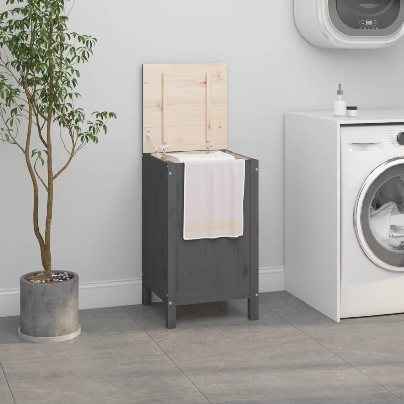 vidaXL Contenitore per Bucato Grigio 44x44x76 cm Legno Massello Pino vidaXL Contenitore per Bucato Grigio 44x44x76 cm Legno Massello Pino