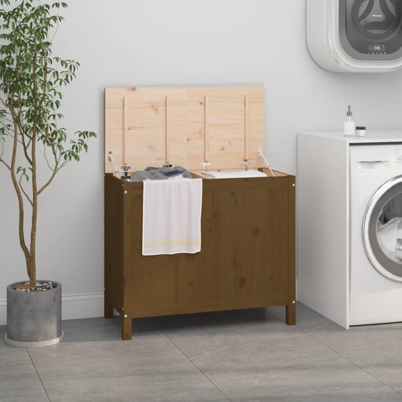 vidaXL Contenitore per Bucato Miele 88,5x44x76 cm Legno Massello Pino vidaXL Contenitore per Bucato Miele 88,5x44x76 cm Legno Massello Pino
