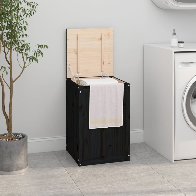vidaXL Contenitore per Bucato Nero 44x44x66 cm Legno Massello Pino vidaXL Contenitore per Bucato Nero 44x44x66 cm Legno Massello Pino