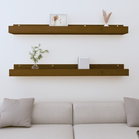 vidaXL Mensole da Parete 2 pz Miele 110x12x9 cm Legno Massello di Pino