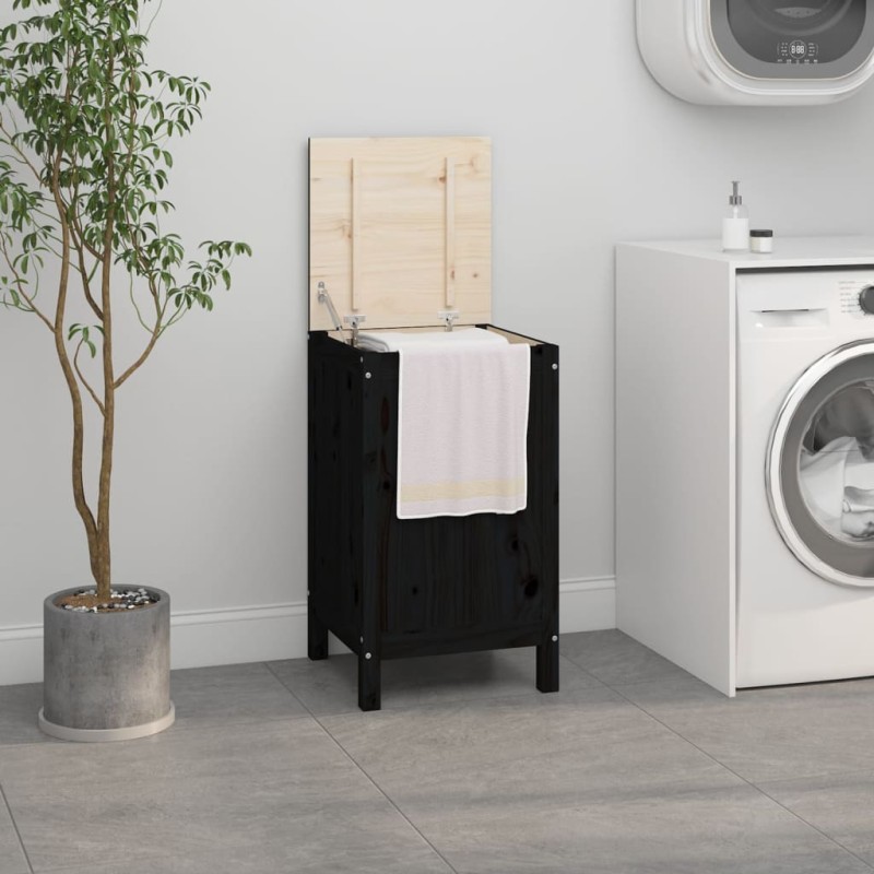 vidaXL Contenitore per Bucato Nero 44x44x76 cm Legno Massello Pino vidaXL Contenitore per Bucato Nero 44x44x76 cm Legno Massello Pino