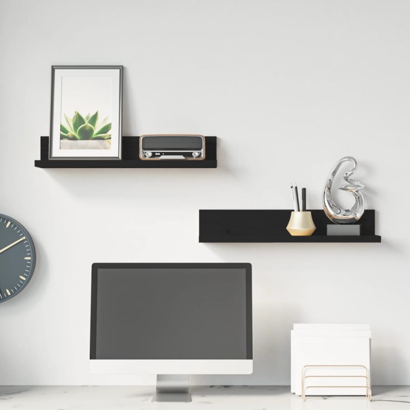 vidaXL Mensole da Parete 2 pz Nero 50x11x9cm in Legno Massello di Pino vidaXL Mensole da Parete 2 pz Nero 50x11x9cm in Legno Massello di Pino