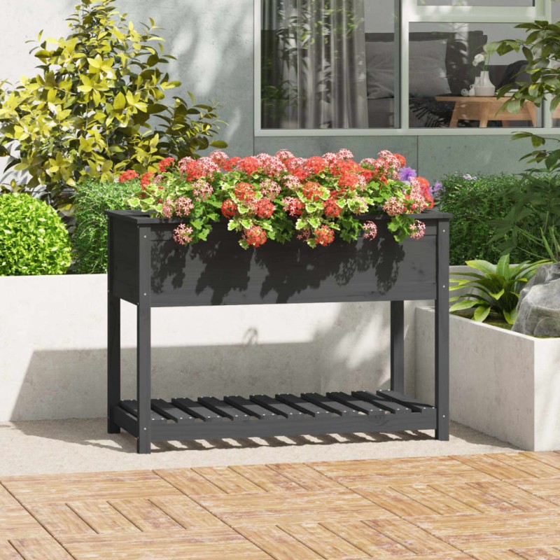 vidaXL Fioriera con Mensola Grigia 111,5x54x81 cm Legno Massello Pino vidaXL Fioriera con Mensola Grigia 111,5x54x81 cm Legno Massello Pino