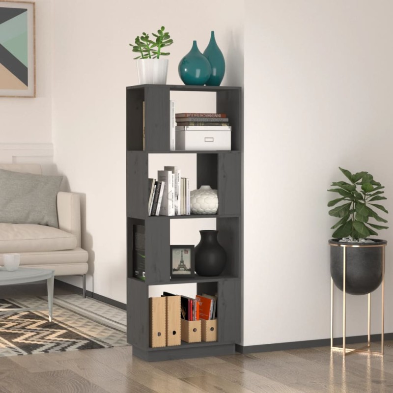 Libreria/Divisorio Grigio 51x25x132 cm Legno Massello di Pino Libreria/Divisorio Grigio 51x25x132 cm Legno Massello di Pino