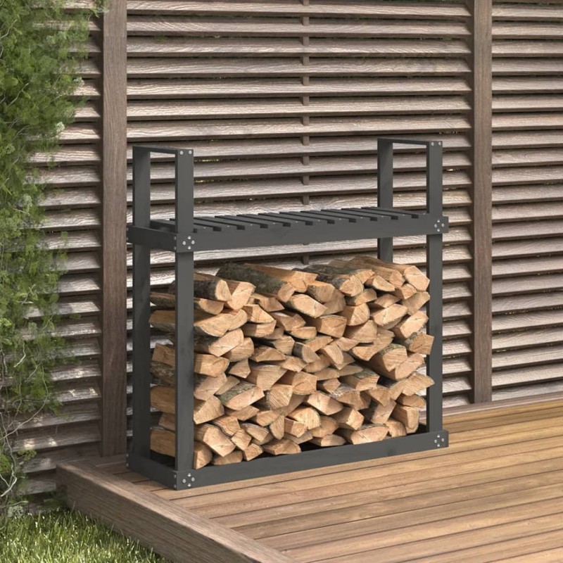 vidaXL Portalegna Grigio 110x35x108,5 cm in Legno Massello di Pino vidaXL Portalegna Grigio 110x35x108,5 cm in Legno Massello di Pino