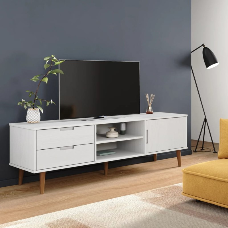 Mobile TV MOLDE Bianca 158x40x49 cm in Legno Massello di Pino Mobile TV MOLDE Bianca 158x40x49 cm in Legno Massello di Pino