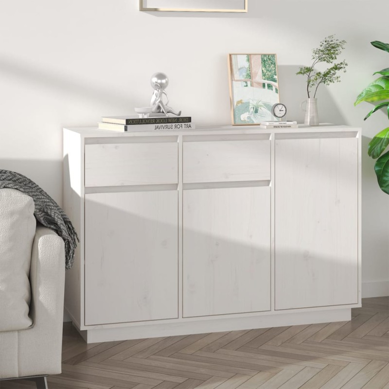 Credenza Bianca 110x34x75 cm in Legno Massello di Pino Credenza Bianca 110x34x75 cm in Legno Massello di Pino