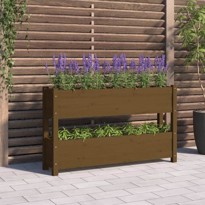 vidaXL Fioriera Marrone Ambra 112x25x66 cm in Legno Massello di Pino vidaXL Fioriera Marrone Ambra 112x25x66 cm in Legno Massello di Pino