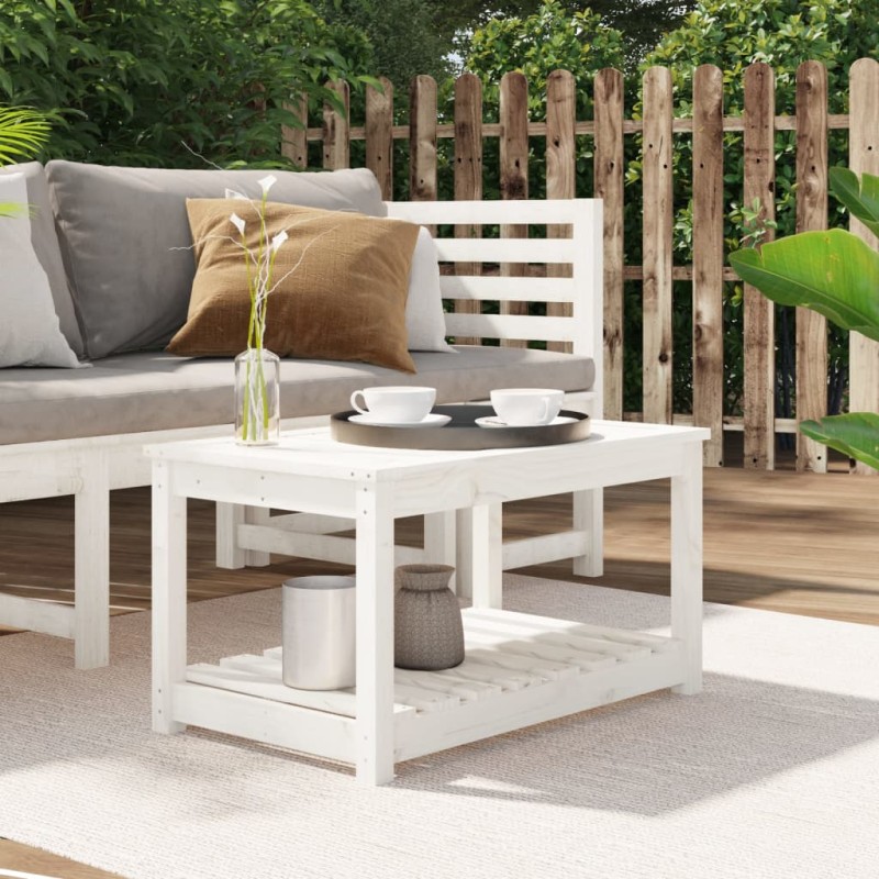 vidaXL Tavolo da Giardino Bianco 82,5x50,5x45 cm Legno Massello Pino vidaXL Tavolo da Giardino Bianco 82,5x50,5x45 cm Legno Massello Pino