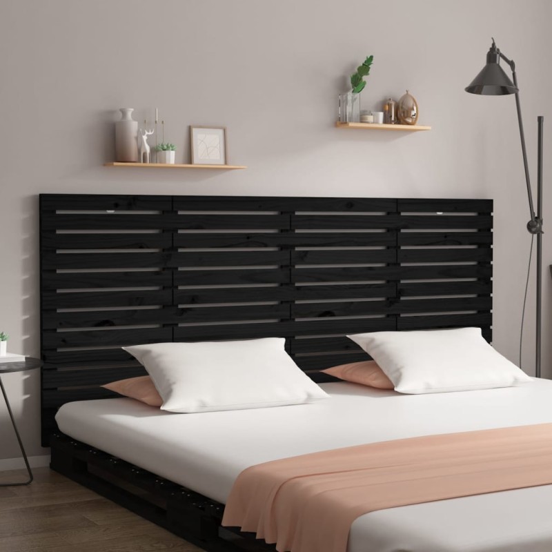 vidaXL Testiera da Parete Nera 206x3x91,5 cm in Legno Massello di Pino