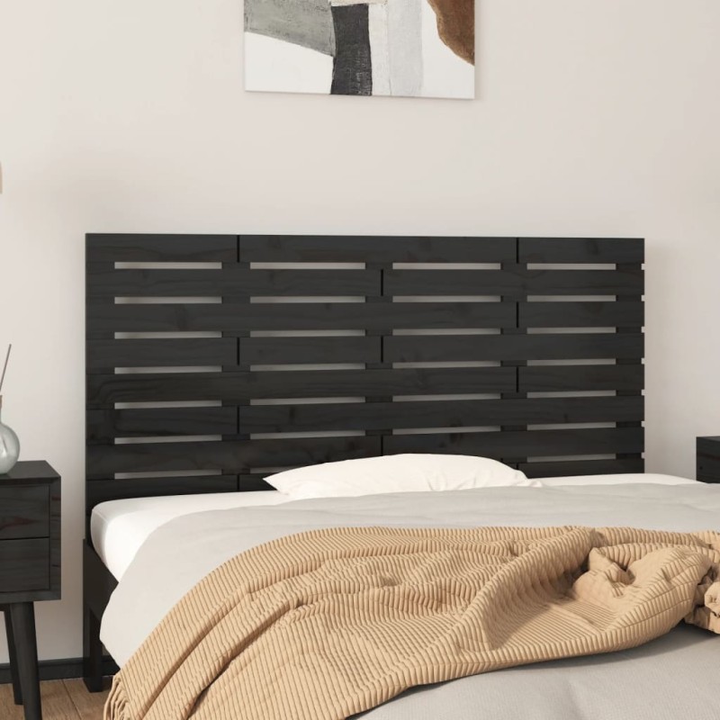 vidaXL Testiera da Parete Nera 126x3x63 cm in Legno Massello di Pino