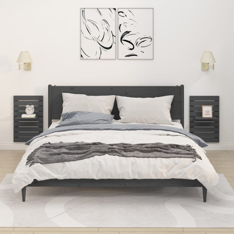 vidaXL Mensole da Letto a Parete 2 pz Grigio Legno Massello di Pino vidaXL Mensole da Letto a Parete 2 pz Grigio Legno Massello di Pino