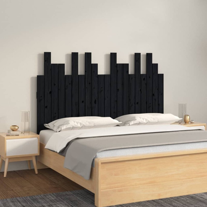 vidaXL Testiera da Parete Nera 127,5x3x80 cm in Legno Massello di Pino vidaXL Testiera da Parete Nera 127,5x3x80 cm in Legno Massello di Pino