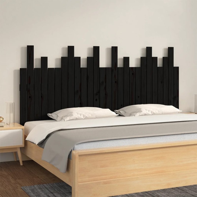 vidaXL Testiera da Parete Nera 166x3x80 cm in Legno Massello di Pino vidaXL Testiera da Parete Nera 166x3x80 cm in Legno Massello di Pino
