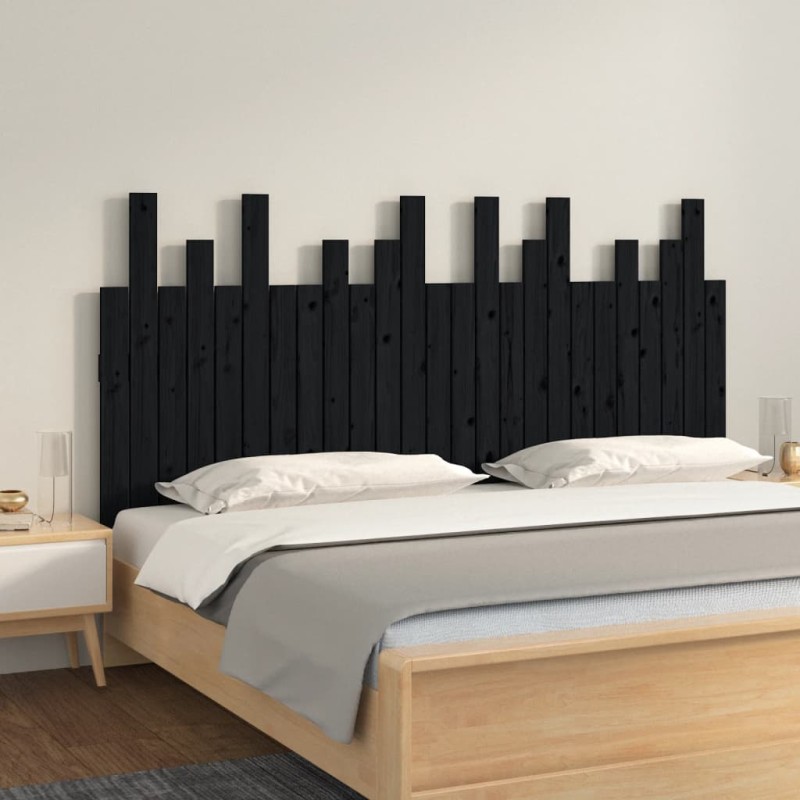 vidaXL Testiera da Parete Nera 159,5x3x80 cm in Legno Massello di Pino
