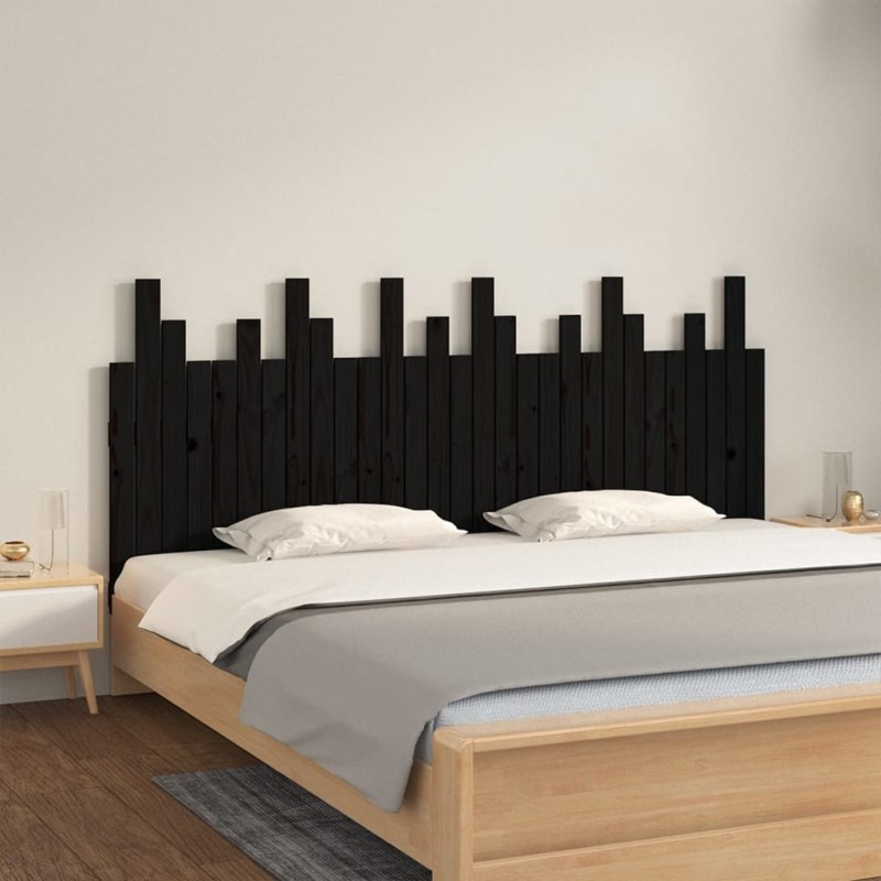 vidaXL Testiera da Parete Nera 185x3x80 cm in Legno Massello di Pino vidaXL Testiera da Parete Nera 185x3x80 cm in Legno Massello di Pino