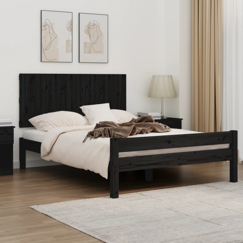 vidaXL Testiera da Parete Nera 140x3x60 cm in Legno Massello di Pino