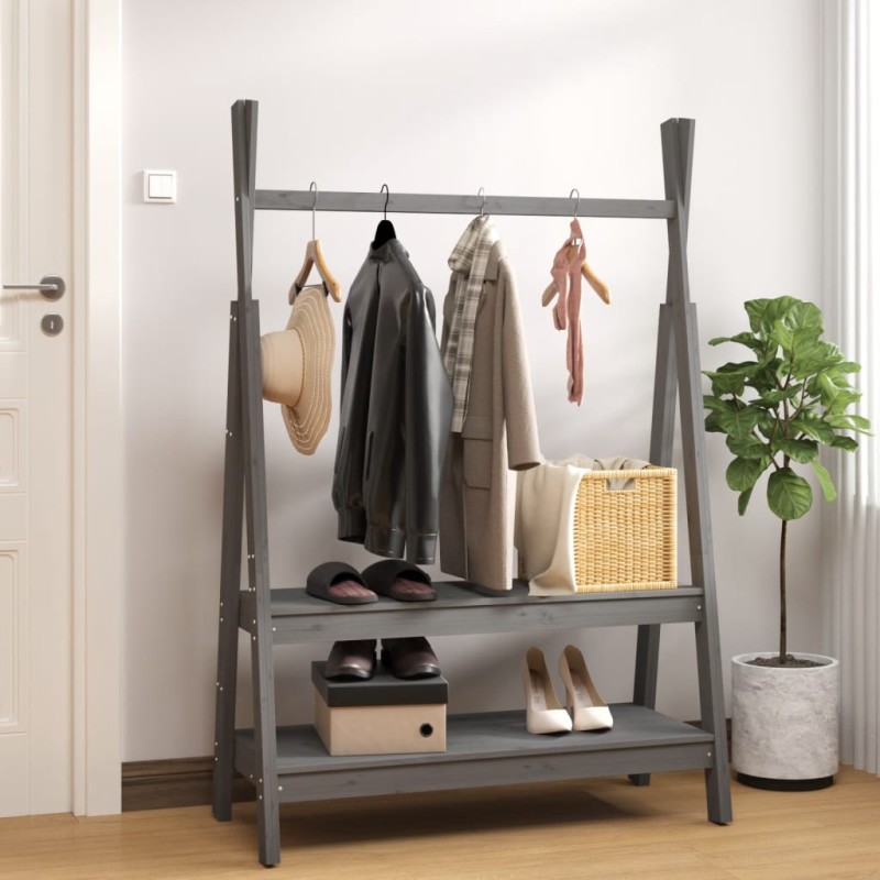 vidaXL Appendiabiti Grigio 100x45,5x150 cm Legno Massello di Pino vidaXL Appendiabiti Grigio 100x45,5x150 cm Legno Massello di Pino