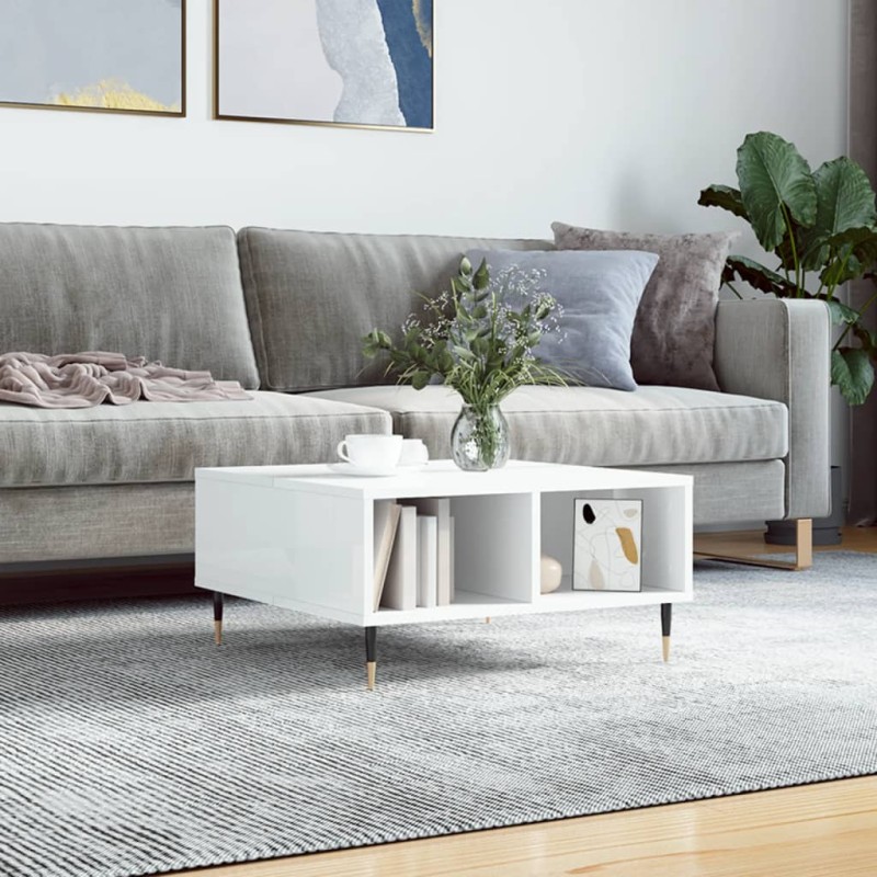 vidaXL Tavolino da Salotto Bianco Lucido 60x60x30 cm Legno Multistrato