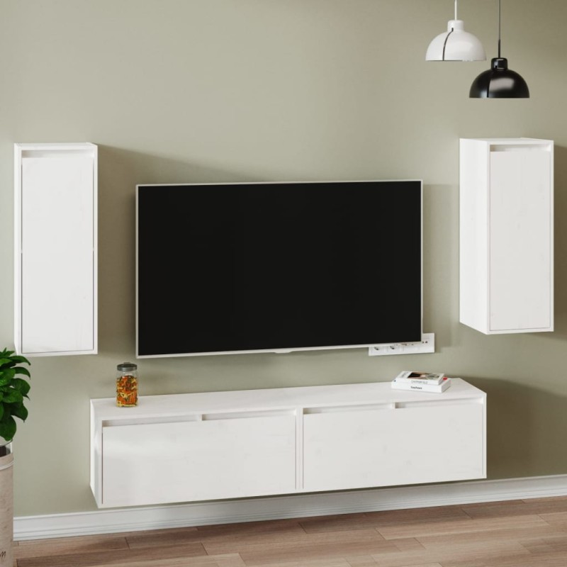 Pensili 2 pz Bianchi 30x30x80 cm in Legno Massello di Pino Pensili 2 pz Bianchi 30x30x80 cm in Legno Massello di Pino