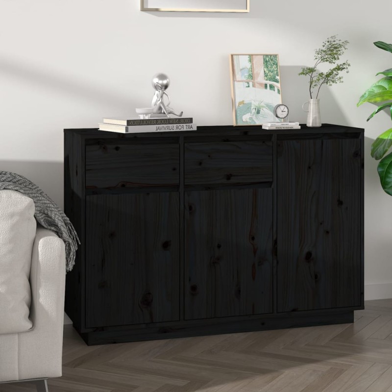Credenza Nera 110x34x75 cm in Legno Massello di Pino Credenza Nera 110x34x75 cm in Legno Massello di Pino