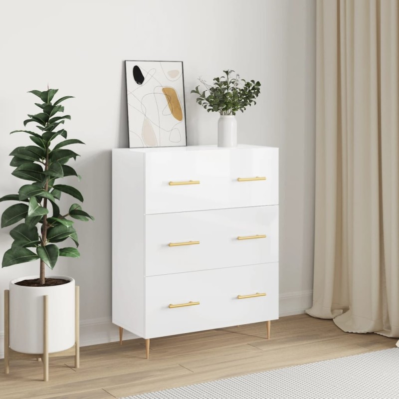 vidaXL Credenza 69,5x34x90 cm in Legno Multistrato Bianco Lucido vidaXL Credenza 69,5x34x90 cm in Legno Multistrato Bianco Lucido