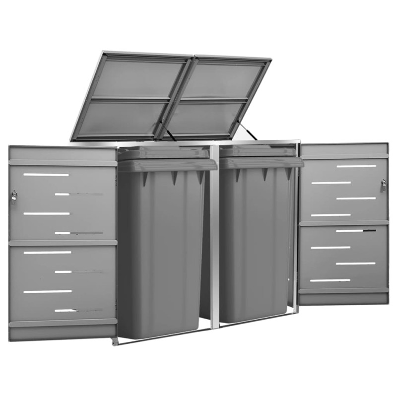 vidaXL Copri Bidoni Pattumiera Doppia 138x77,5x115,5 cm Acciaio Inox vidaXL Copri Bidoni Pattumiera Doppia 138x77,5x115,5 cm Acciaio Inox