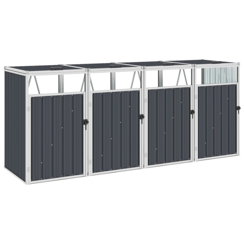 vidaXL Copri Bidone Rifiuti Quadruplo Antracite 286x81x121 cm Acciaio vidaXL Copri Bidone Rifiuti Quadruplo Antracite 286x81x121 cm Acciaio