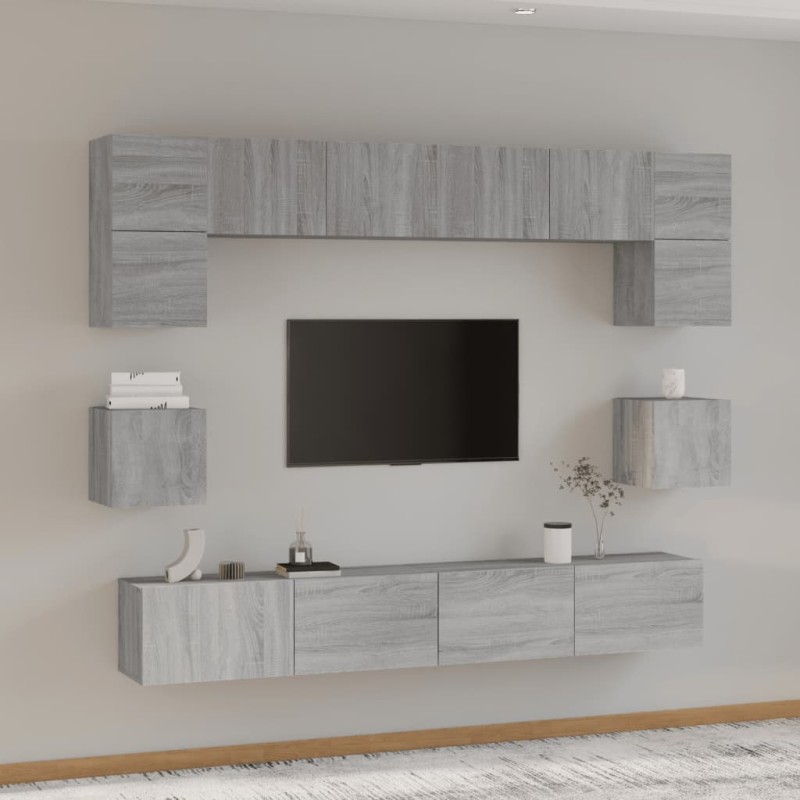Set Mobili Porta TV 8pz Grigio Sonoma in Legno Multistrato Set Mobili Porta TV 8pz Grigio Sonoma in Legno Multistrato