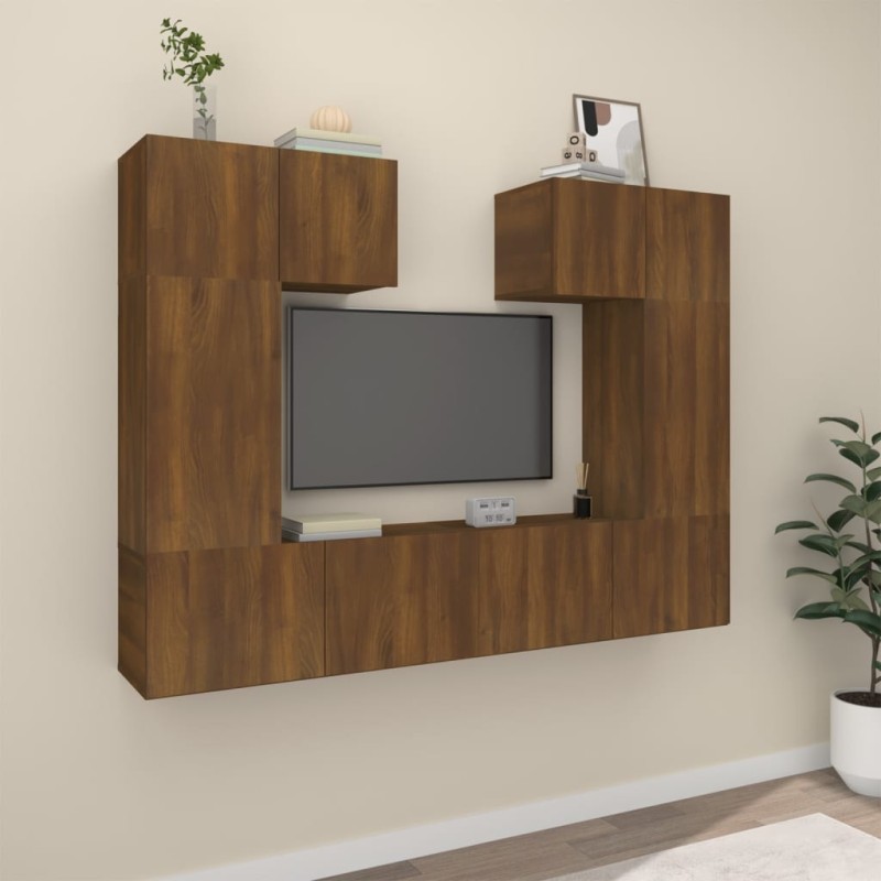 Set Mobili Porta TV 6 pz Rovere Marrone in Legno Multistrato Set Mobili Porta TV 6 pz Rovere Marrone in Legno Multistrato