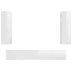 Set di Mobili Porta TV 4 pz Bianco Lucido in Legno Multistrato