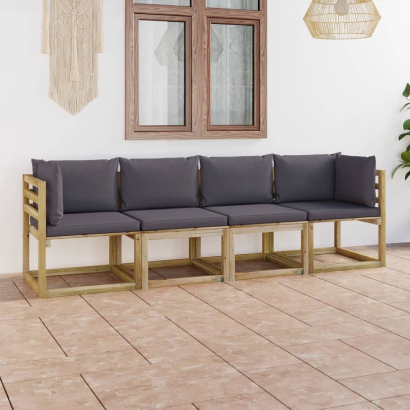 vidaXL Divano da Giardino a 4 Posti con Cuscini Antracite vidaXL Divano da Giardino a 4 Posti con Cuscini Antracite