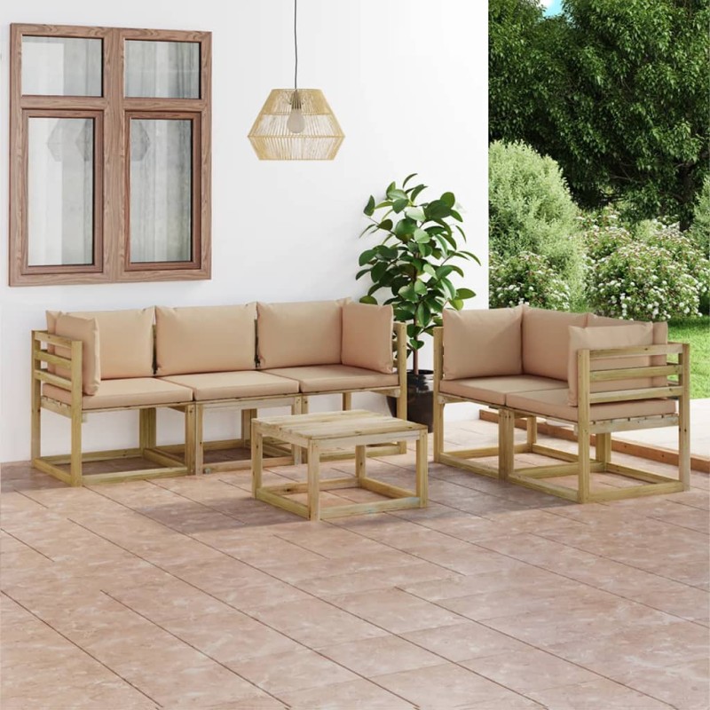 vidaXL Set Salotto da Giardino 6 pz con Cuscini Beige vidaXL Set Salotto da Giardino 6 pz con Cuscini Beige