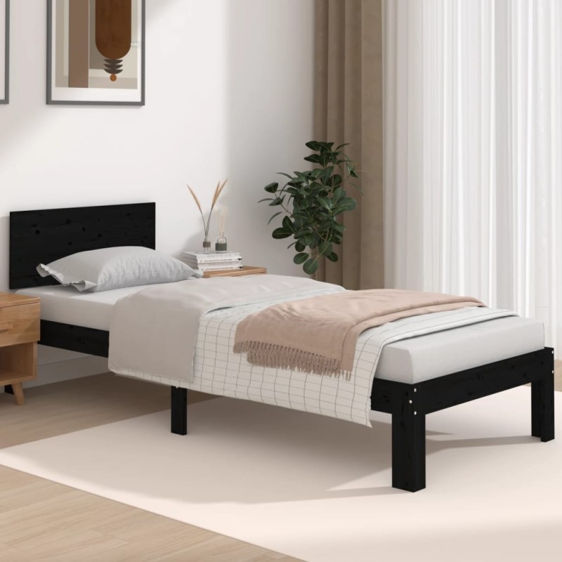 vidaXL Giroletto in Legno Massello Nero 75x190 cm 2FT6 Small Single vidaXL Giroletto in Legno Massello Nero 75x190 cm 2FT6 Small Single
