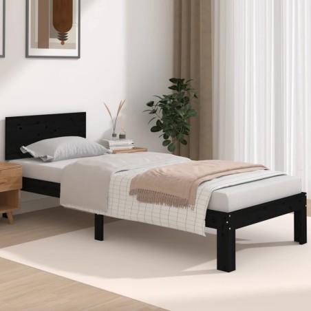 vidaXL Giroletto in Legno Massello Nero 75x190 cm 2FT6 Small Single