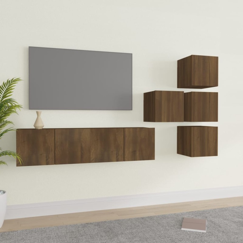 Set Mobili Porta TV 6 pz Rovere Marrone in Legno Multistrato Set Mobili Porta TV 6 pz Rovere Marrone in Legno Multistrato