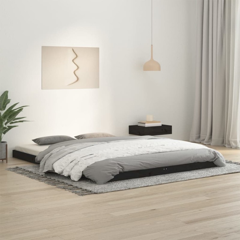 vidaXL Giroletto Nero 150x200cm Legno Massello di Pino 5FT King Size vidaXL Giroletto Nero 150x200cm Legno Massello di Pino 5FT King Size