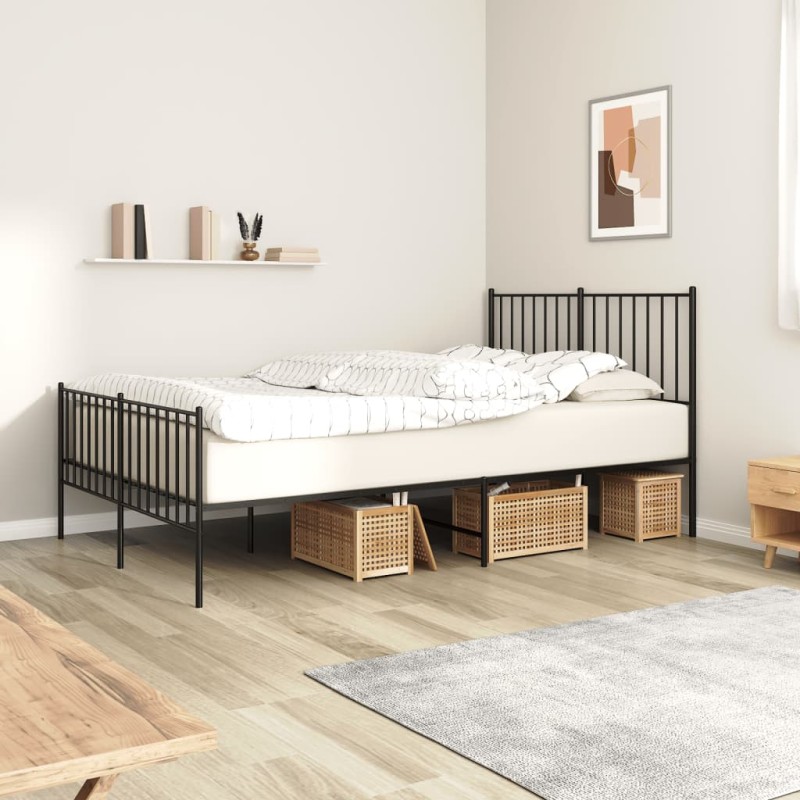 vidaXL Giroletto con Testiera e Pediera Metallo Nero 120x190 cm vidaXL Giroletto con Testiera e Pediera Metallo Nero 120x190 cm