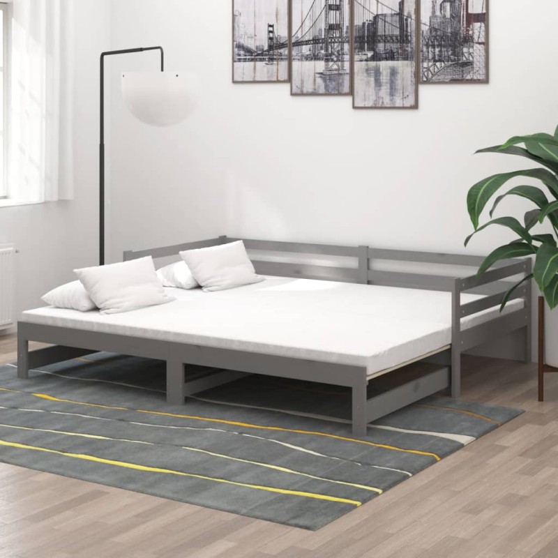 vidaXL Dormeuse Estraibile Grigia in Massello di Pino 2x(90x200) cm vidaXL Dormeuse Estraibile Grigia in Massello di Pino 2x(90x200) cm