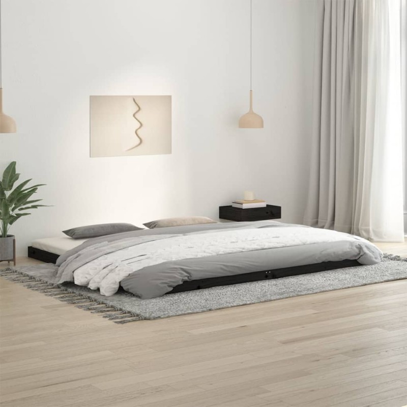 vidaXL Giroletto Nero 200x200 cm in Legno Massello di Pino vidaXL Giroletto Nero 200x200 cm in Legno Massello di Pino