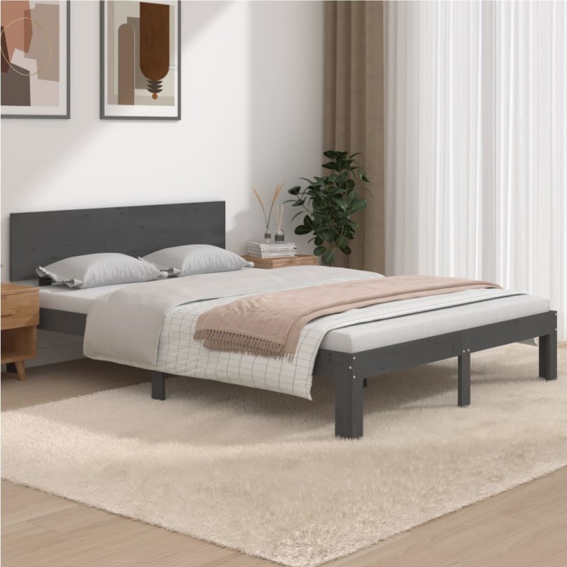 vidaXL Giroletto Grigio in Legno Massello 135x190 cm 4FT6 Double