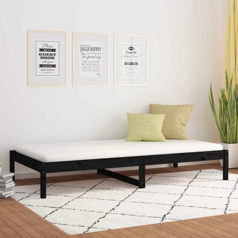 vidaXL Dormeuse Nera 90x200 cm in Legno Massello di Pino vidaXL Dormeuse Nera 90x200 cm in Legno Massello di Pino