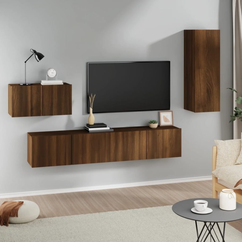 vidaXL Set Mobili Porta TV 4 pz Rovere Marrone in Legno Multistrato vidaXL Set Mobili Porta TV 4 pz Rovere Marrone in Legno Multistrato