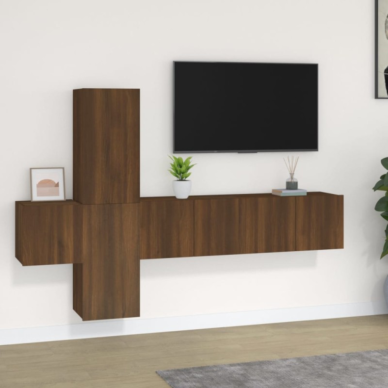 Set Mobili Porta TV 5 pz Rovere Marrone in Legno Multistrato Set Mobili Porta TV 5 pz Rovere Marrone in Legno Multistrato