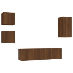 Set Mobili Porta TV 5 pz Rovere Marrone in Legno Multistrato